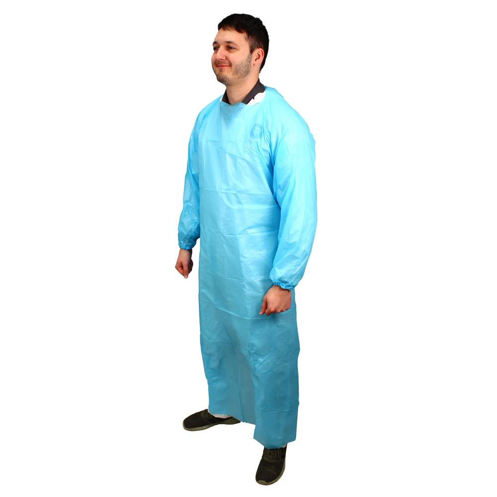 MCPE-60B Supply Source Safety Zone® CPE 60-in Gowns w/ Elastic Cuffs, 1.75-Mil (Blue)